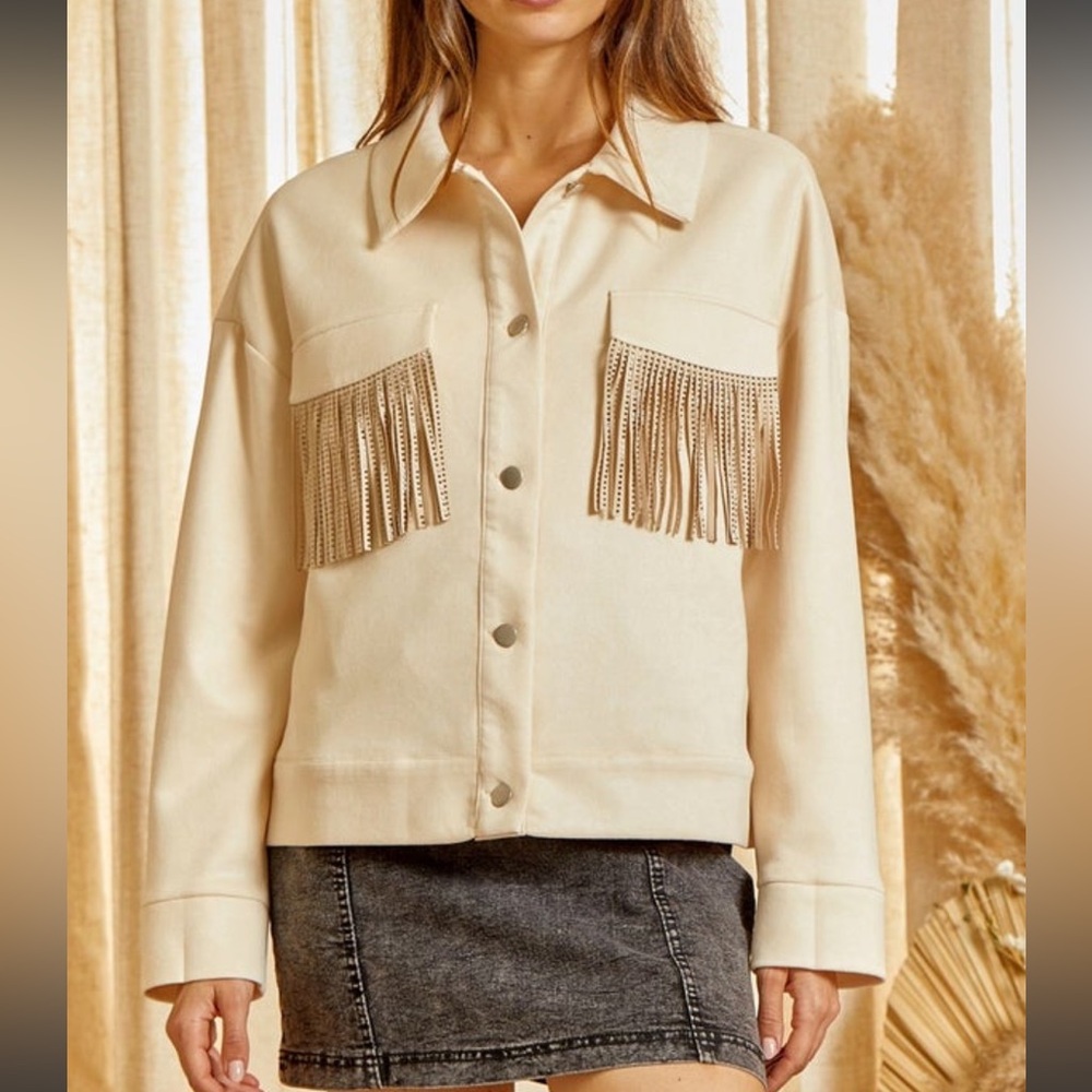 Savannah Jane Cream Fringe Women's Jacket - Size M NWT